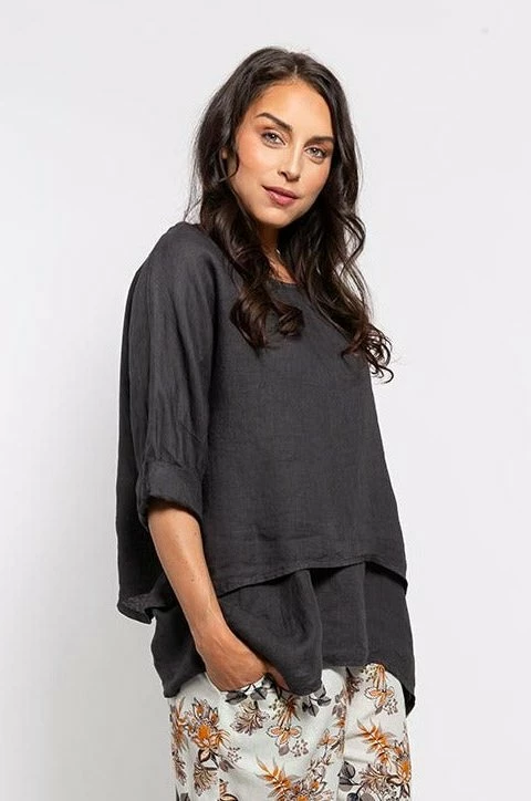 Quest Shoes & Clothing MADE IN ITALY Ladies Woven 3/4 Sleeve Top 21000Q