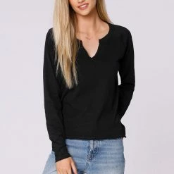 Quest Shoes & Clothing BOBI Split Neck Long Sleeve Tee 54B-34707 Sale Clothing
