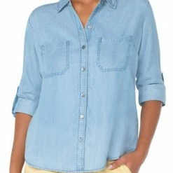 Quest Shoes & Clothing LIVERPOOL Rolled Sleeve Button Front Denim Shirt