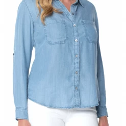 Quest Shoes & Clothing LIVERPOOL Rolled Sleeve Button Front Denim Shirt