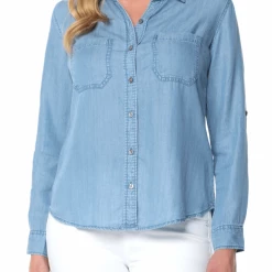 Quest Shoes & Clothing LIVERPOOL Rolled Sleeve Button Front Denim Shirt