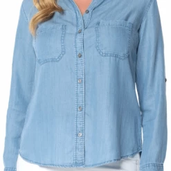 Quest Shoes & Clothing LIVERPOOL Rolled Sleeve Button Front Denim Shirt