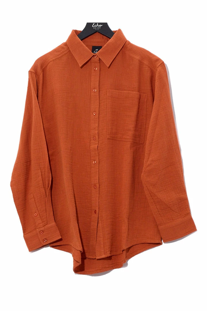 Quest Shoes & Clothing ECHO Double Gauze Boyfriend Shirt EB0231 Sale Clothing